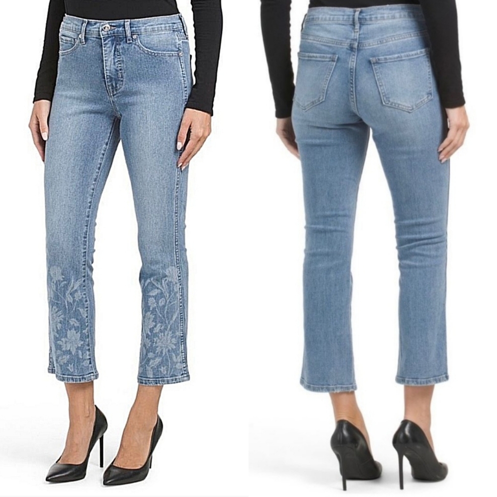 NWT Sam Edelman "Linnie Kick Flare" High Rise Blue Jean Floral | Women's Size 31
